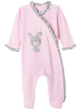 Gerber Baby Girl Pink Gray Bunny Ruffle Sleep N Play Footie 3-6 Months